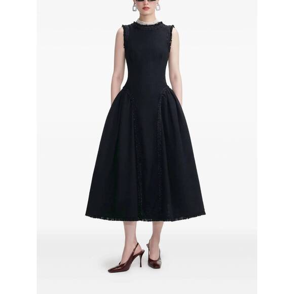 NEW SELF-PORTRAIT boucle sleeveless midi dress in black - Picture 1 of 2